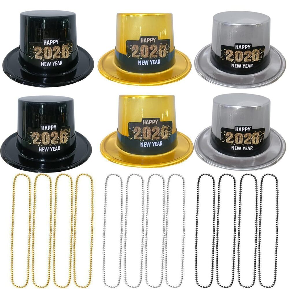 4494 New Year's Eve Party Supplies 2026 Include 6 Happy New Year Top Hat 12